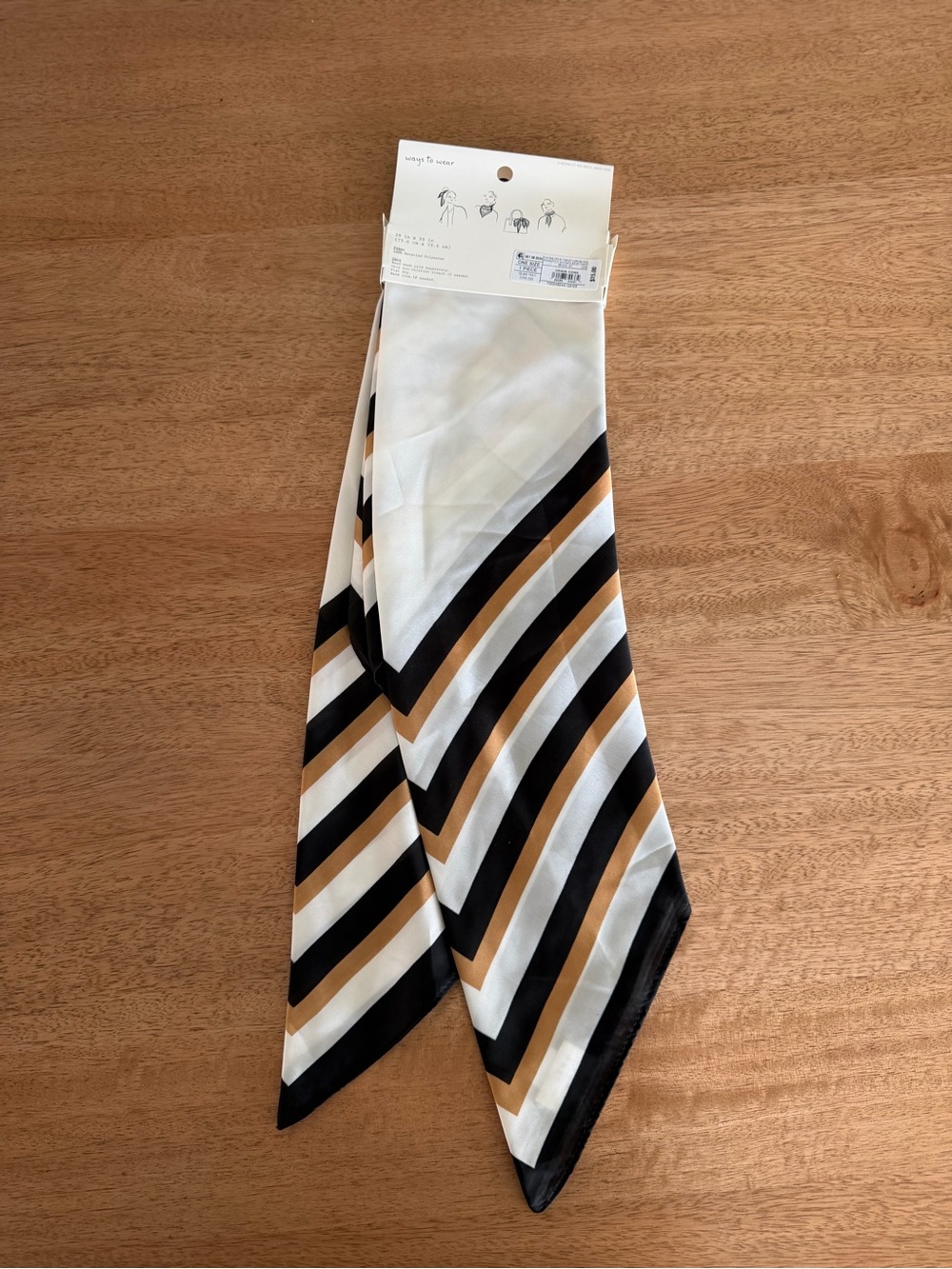 a new day Striped Satin Scarf Tie - White, Black & Gold